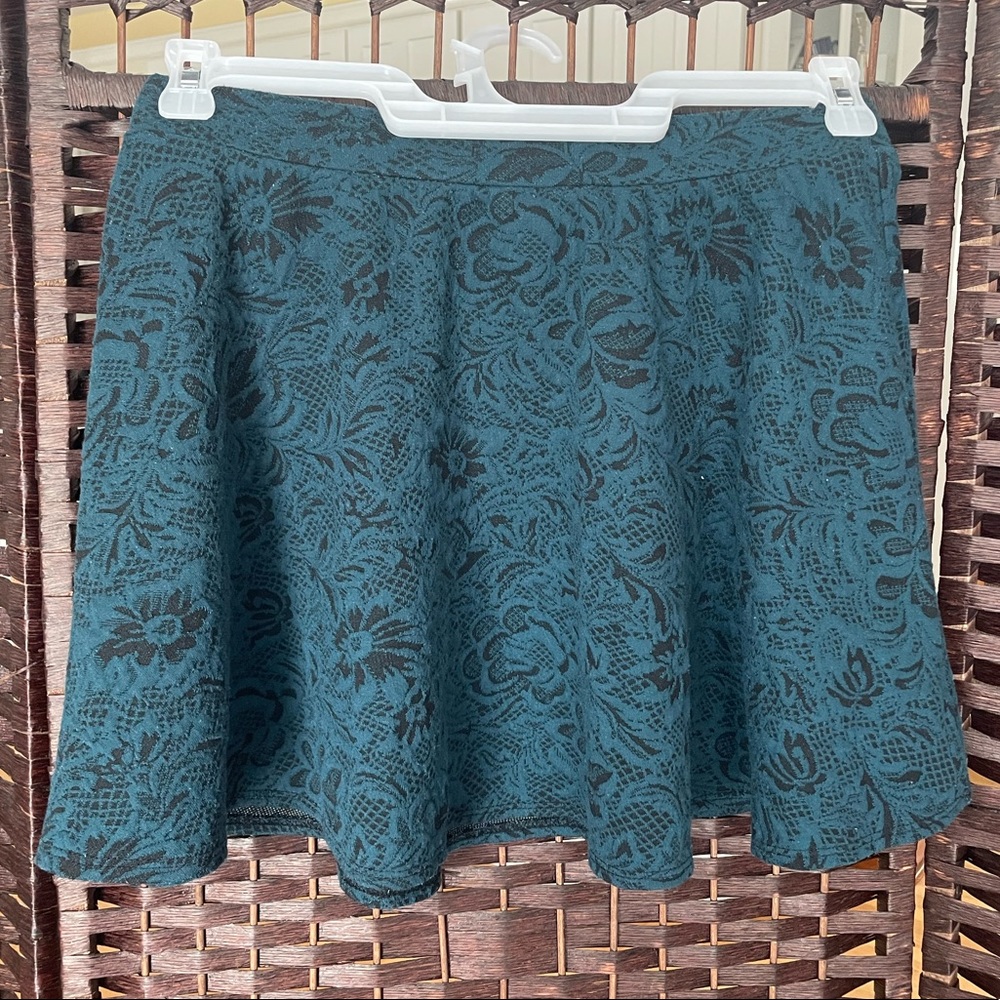 Joe B Teal and Black Floral High Waist Circle Skater Style Skirt - Size XLarge